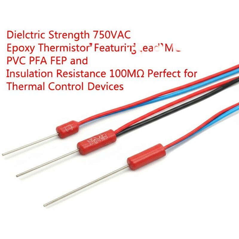 Dielectric Strength 750VAC Epoxy Thermistor Featuring Lead Wire PVC PFA FEP and Insulation Resistance 100MΩ Perfect for Thermal Control Devices